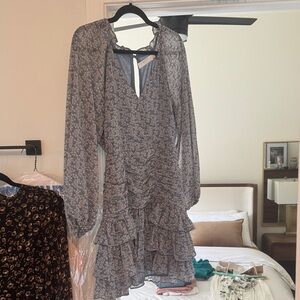 Astr Blue Floral Ruffle Dress